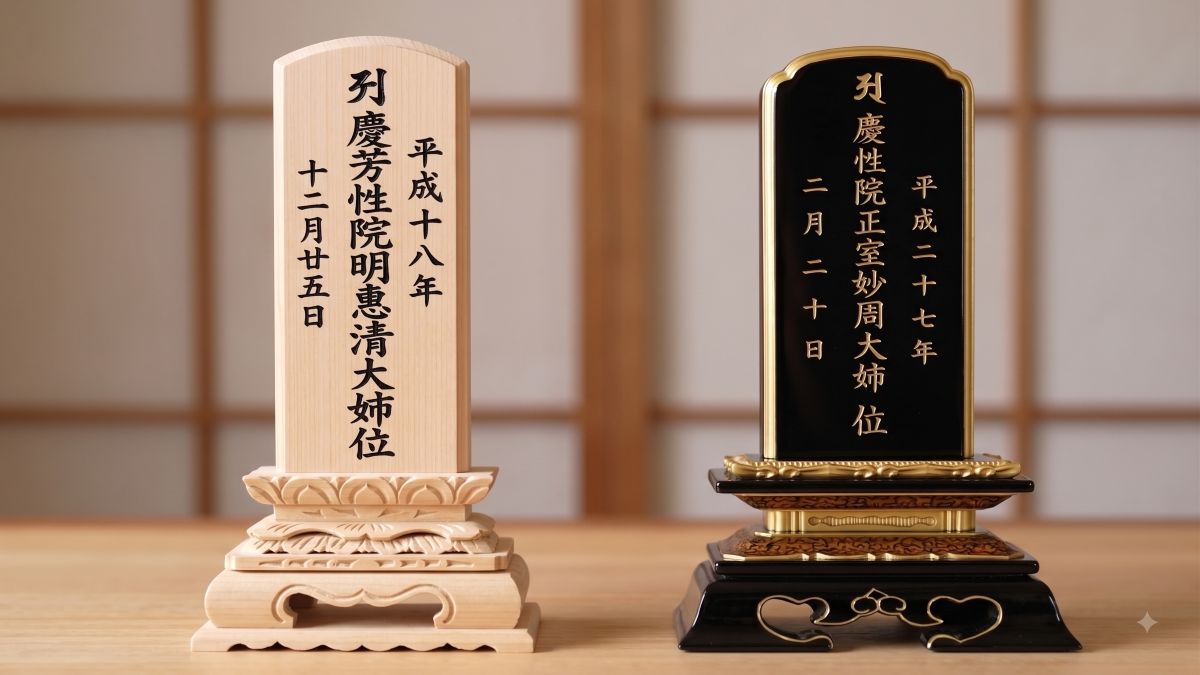 白木位牌と本位牌の比較イメージ